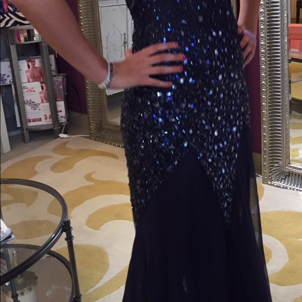 Elegant Black Navy Blue Sequin Evening Dress